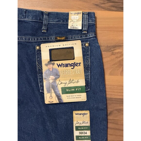 Wrangler George Strait Jeans Mens 38X34 Blue Denim Cowboy Cut Slim Fit Tapered - Picture 3 of 7